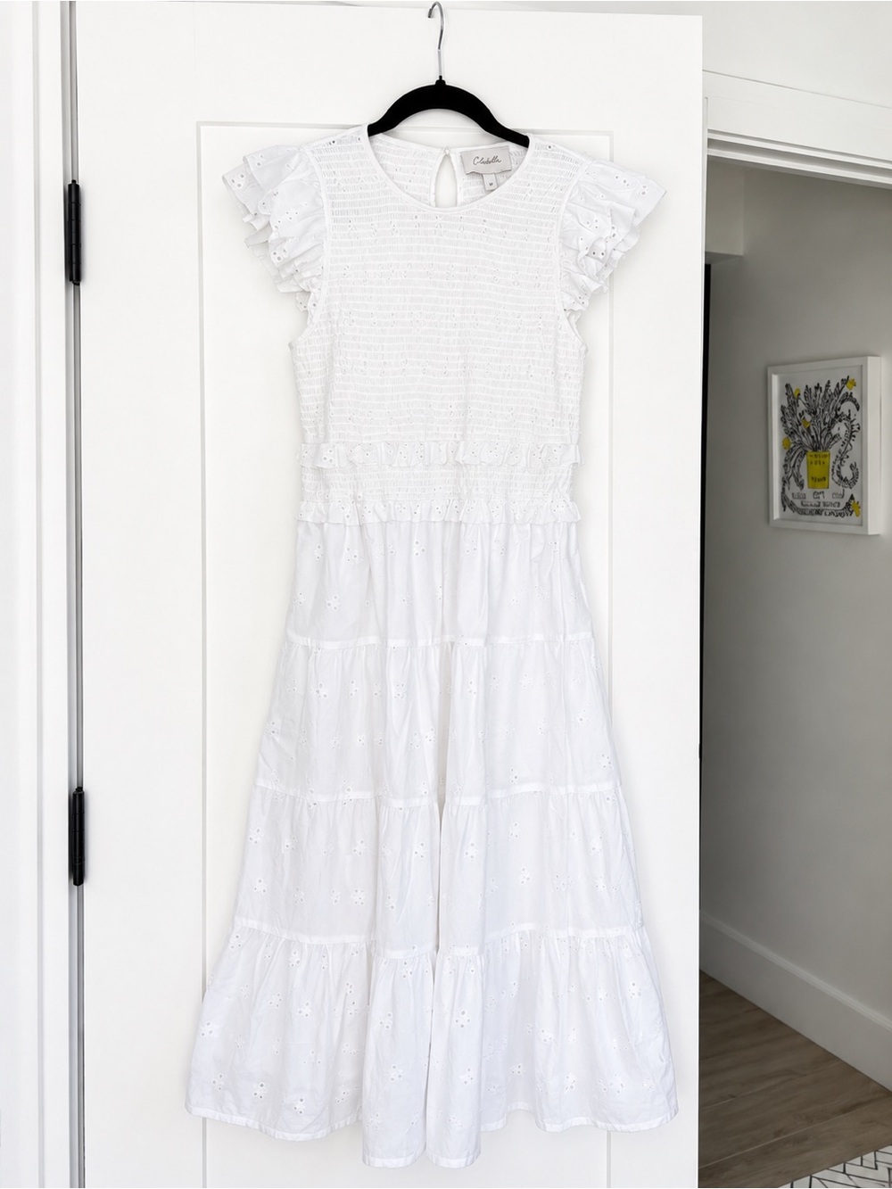 Cleobella White Eyelet Ruffle-Sleeve Midi Dress